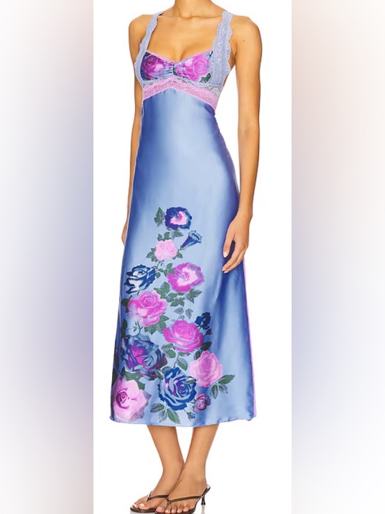 Intimately By Free People Dresses & Skirts - Free People Periwinkle Blue and Orchid Pink Floral Lace-Trim/Satin Slip Dress: M